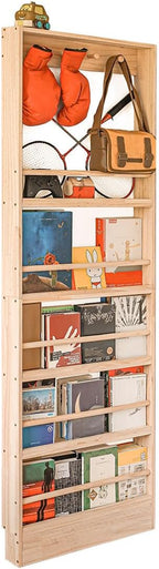 Wooden Kids Bookshelf, Wall Mount Shelf with Hooks, Organizer for Toys and Books, Space-Saving | with Hooks
