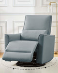 Swivel Rocking Recliner Chair, Upholstered Faux Leather Glider Recliner with Lumbar Support, High Backrest & Padded Armest, Manual Nursery Recliner for Living Room (Manual, Gray)