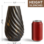 10 inch Tall Ribbed Ceramic Vase for Flowers,Boho Vases for Pampas Grass,Fluted vase,Simple Modern Decorative Vase for Home Decor Table Centerpieces (Black,Gold Marble)