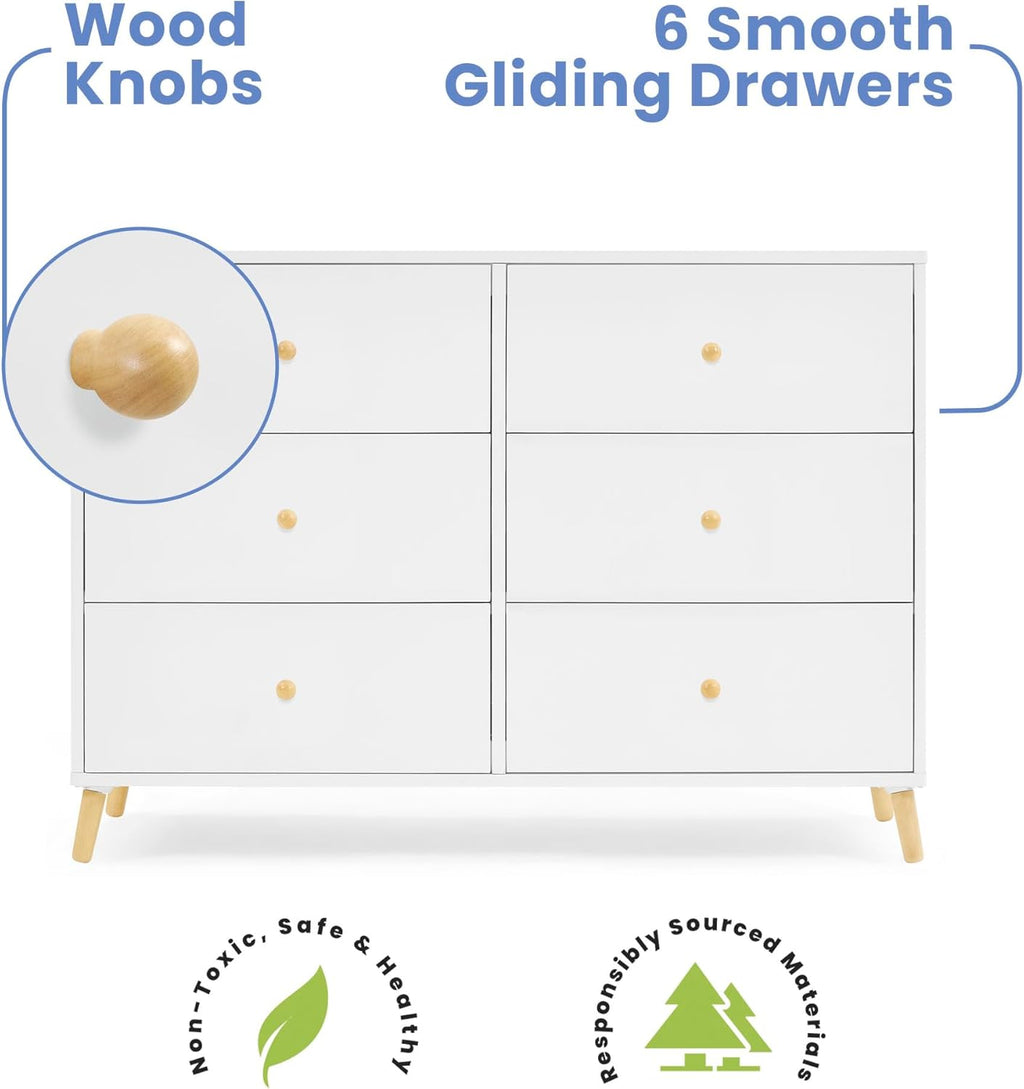 Delta Children Essex 6 Drawer Dresser, Bianca White/Natural