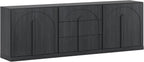 BELLEZE 3-Piece Modular Sideboard Cabinet Set Freely Configurable, Modern Wood Buffet Cabinet Contain 2 Arched Cabinet and 3-Drawer Storage, Credenza Console for Living Room Kitchen, Ebony