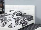 Full Size Bed w, Trundle Slats White Faux Leather Upholstered Plywood Youth Bedroom Furniture Wooden Slats