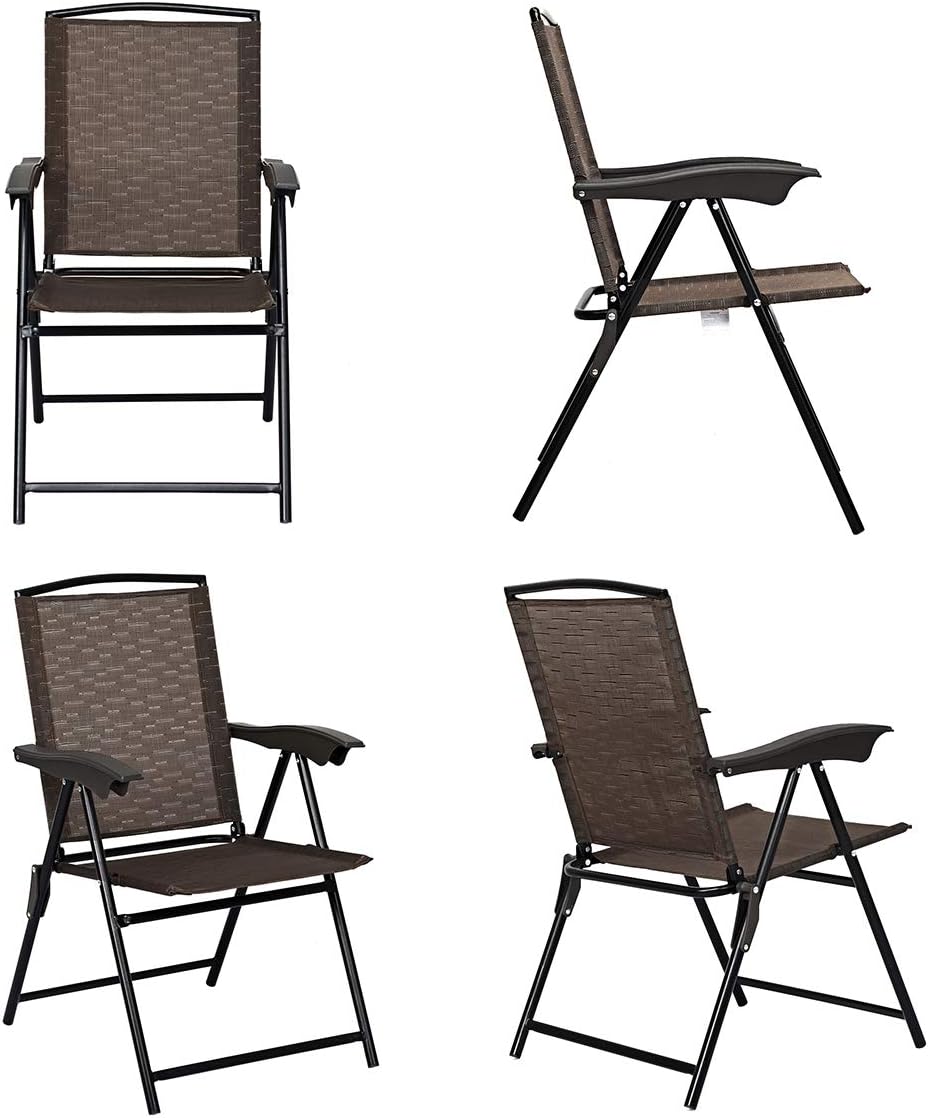 Goplus Folding Sling Chairs Sets of 4, Portable Chairs for Patio Garden Pool Outdoor & Indoor w/Armrests & Adjustable Back