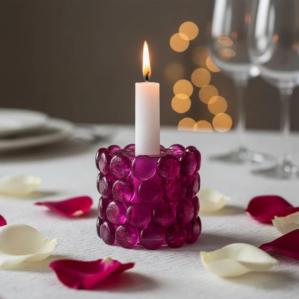 Fuchsia Glass Gems Flat Marbles Beads for Home Vase Fillers,Wedding Centerpieces,Party Table Scatters,Candle Holders,Floral Stones,15 OZ