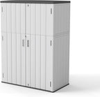 Multi-Function Gray Storage Tower, Measuring 52x28x69 Inches - A Weatherproof Solution for Organizing Tall Tools and Storage