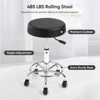 Adjustable Rolling Stool with Wheels & Footrest, 485lb Capacity Drafting Stool Chair, Swivel Salon Spa Tattoo Medical Office Chair, Black