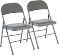 DUMOS 2 Pack Folding Chairs with Padded Cushion and Back - PU Leather Stackable Portable Dining Chairs Set, for Home and Office, Conference, Wedding, Party, Patio, Garden, for Indoor Outdoor, Grey