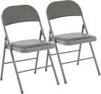 DUMOS 2 Pack Folding Chairs with Padded Cushion and Back - PU Leather Stackable Portable Dining Chairs Set, for Home and Office, Conference, Wedding, Party, Patio, Garden, for Indoor Outdoor, Grey