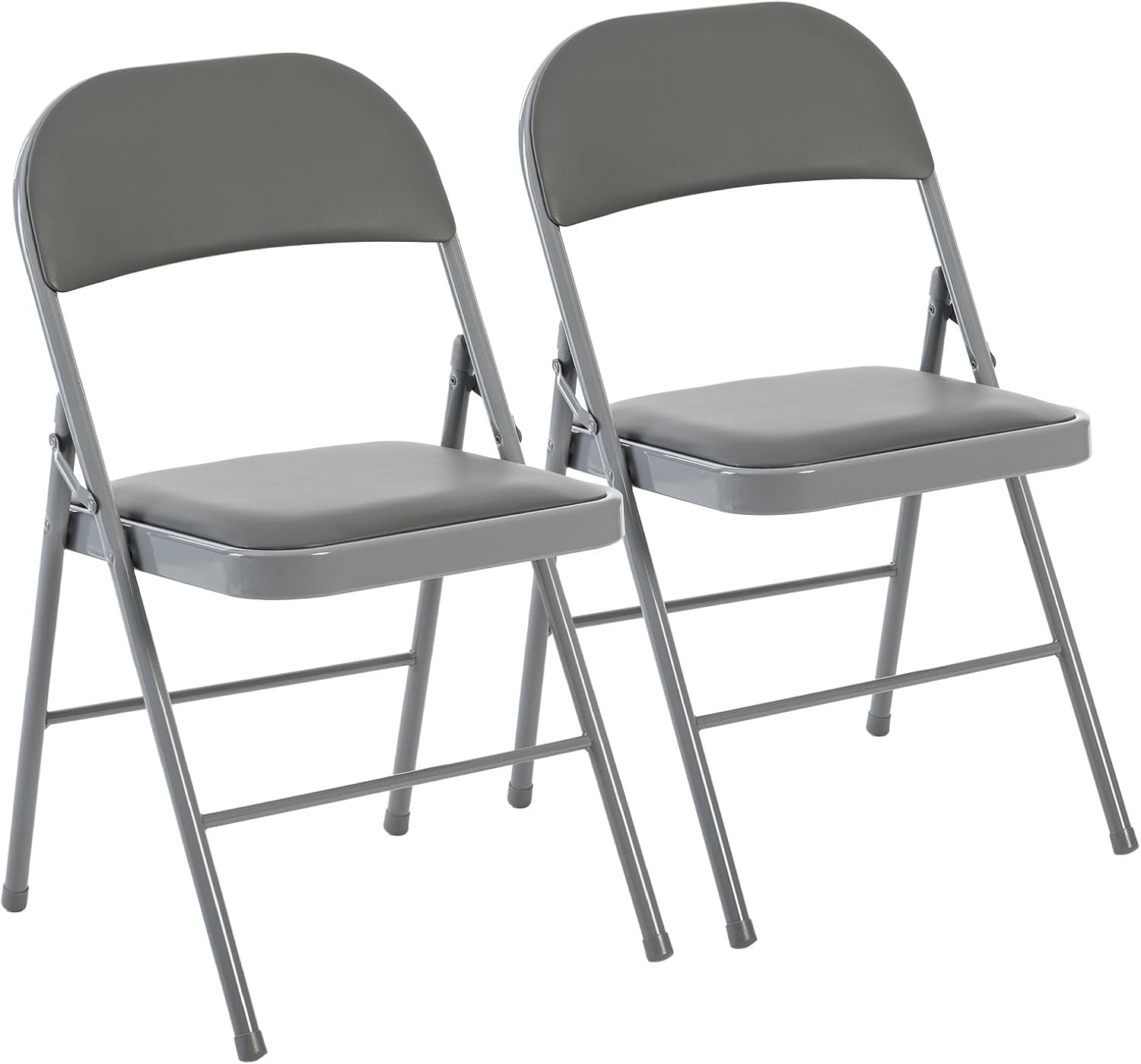 DUMOS 2 Pack Folding Chairs with Padded Cushion and Back - PU Leather Stackable Portable Dining Chairs Set, for Home and Office, Conference, Wedding, Party, Patio, Garden, for Indoor Outdoor, Grey