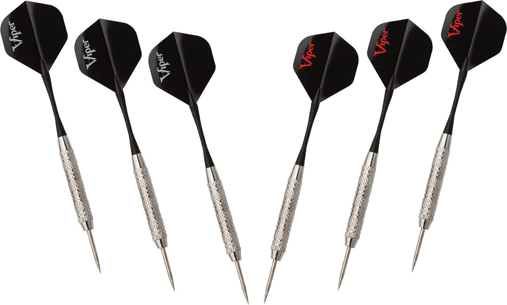 Viper Vault Cabinet & Shot King Sisal/Bristle Dartboard Ready-to-Play Bundle with Two Sets of Steel-Tip Darts, Throw Line, and Dry Erase Scoreboards, Walnut Finish