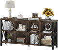 FATORRI 8 Cube Storage Organizer Bookshelf, 62 Inch Rustic Wood Horizontal Bookcase, Farmhouse Cube Long Book Shelf, TV Console Stand for Living Room (Dark Walnut)