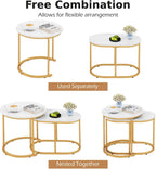 Multigot Nesting Tables Set of 2, Stacking End Side Table, Marble Accent Snack Coffee Tea Table for Living Room, Bedroom and Balcony (Marble + Golden)