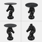 Horse Head Accent Side Table, Unique Animal End Table with Round Faux Marble Top, Animal Statues for Home Decor, Modern Classical Floor Statue for Living Room Bedroom Entryway (Horse Head-B)
