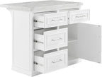 Crosley Furniture Cutler Faux Marble Top Kitchen Island with Storage, Breakfast Bar, Microwave Stand, White