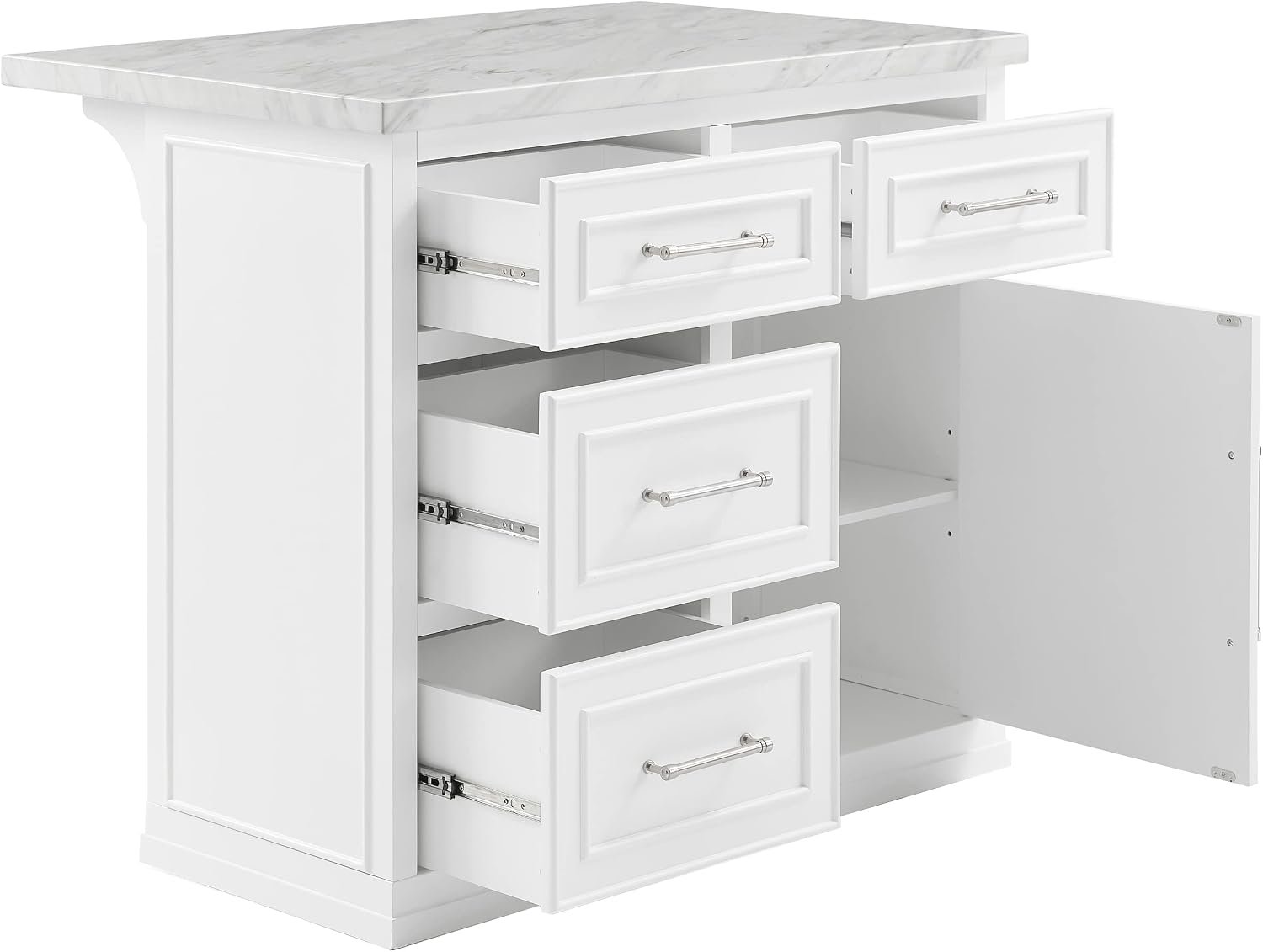 Crosley Furniture Cutler Faux Marble Top Kitchen Island with Storage, Breakfast Bar, Microwave Stand, White