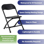 TentandTable Kids Folding Plastic Chair with Metal Frame, Lightweight Stackable Toddler Chairs for Classroom Table Desk Parties Events Weddings and Home Use, Black Pack of 4 Chairs