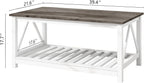 Farmhouse Coffee Table and End Table Set, Oak Grey Wooden Living Room Furniture with Slats Base, Oak Grey