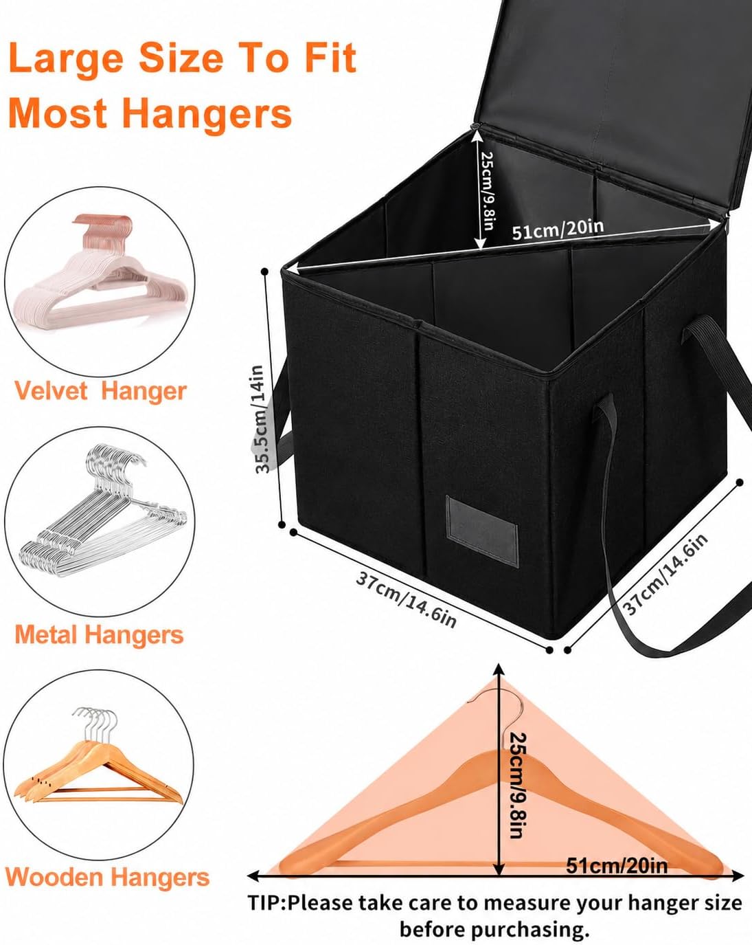 Qozary 2 Pack Clothes Hanger Organizer Bag-Rigid Hanger Storage Containers with Lid for Dustproof, Large Hanger Holder, Hanger Caddy Organizer Box with Handle-Keep Hangers Separate