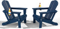 Domi Folding Adirondack Chair Set of 2, HDPE All-Weather Adirondack Chairs with Cup Holder, Outdoor Plastic Fire Pit Chairs Wood Texture for Poolside, Patio, Backyard, Deck (Blue)
