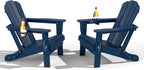 Domi Folding Adirondack Chair Set of 2, HDPE All-Weather Adirondack Chairs with Cup Holder, Outdoor Plastic Fire Pit Chairs Wood Texture for Poolside, Patio, Backyard, Deck (Blue)