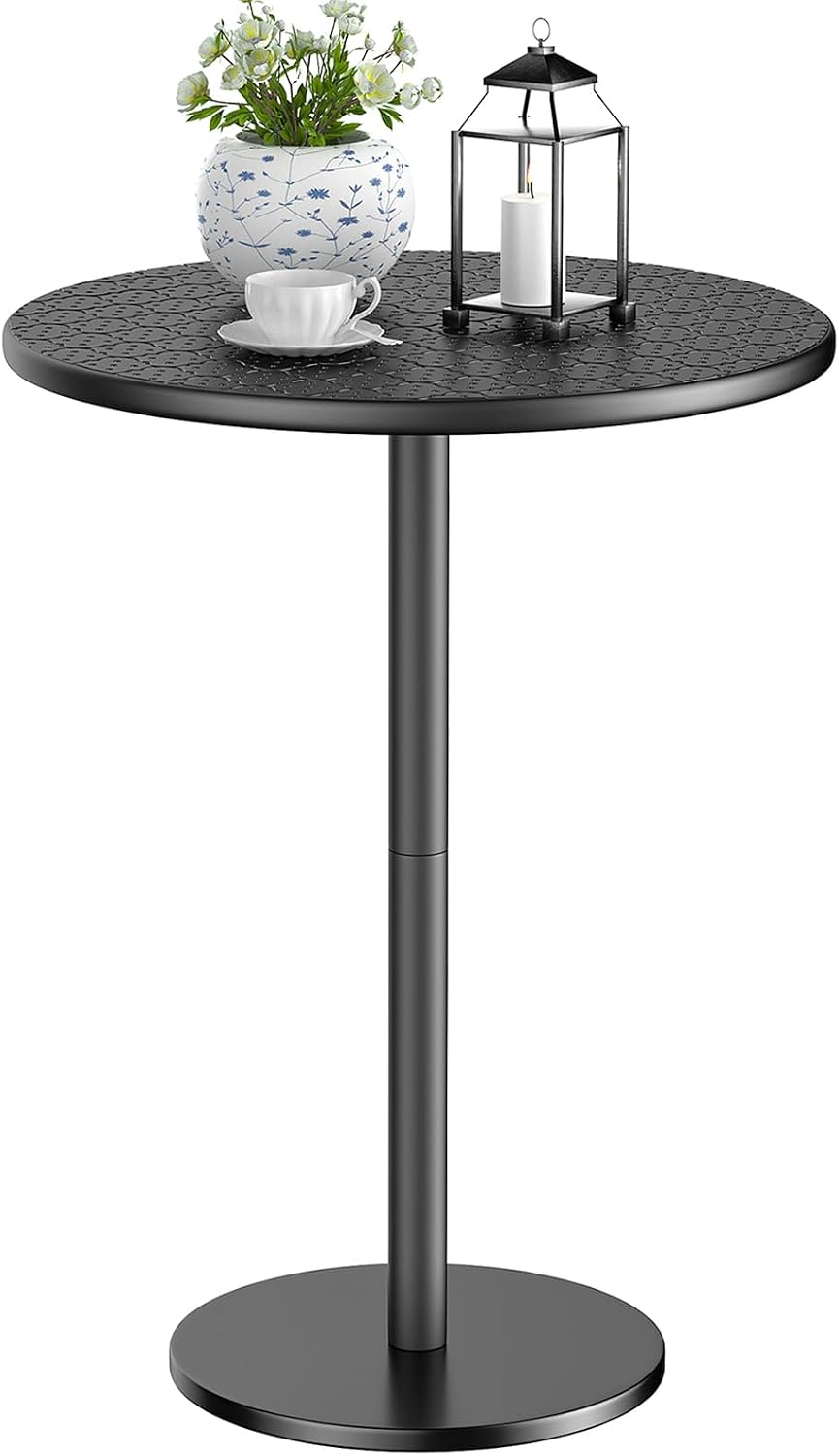 Small Round Side Table, Pedestal Accent End Table with Marble Base for Living Room, 15.8 x 15.8 x 21 Inches, Black