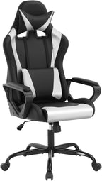 Ergonomic High Back Gaming Chair & Office Chair, PU Leather & Adjustable & Easy Assembly & BIFMA Certified, for Home/Office (Gray) (White)