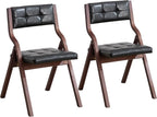 2-Pack Folding Dining Chairs with Cushion,Faux Leather Padded Foldable Dining Chairs,Portable Wooden Folding Chairs for Dining Rooms Kitchen Wedding and Party Indoor Black