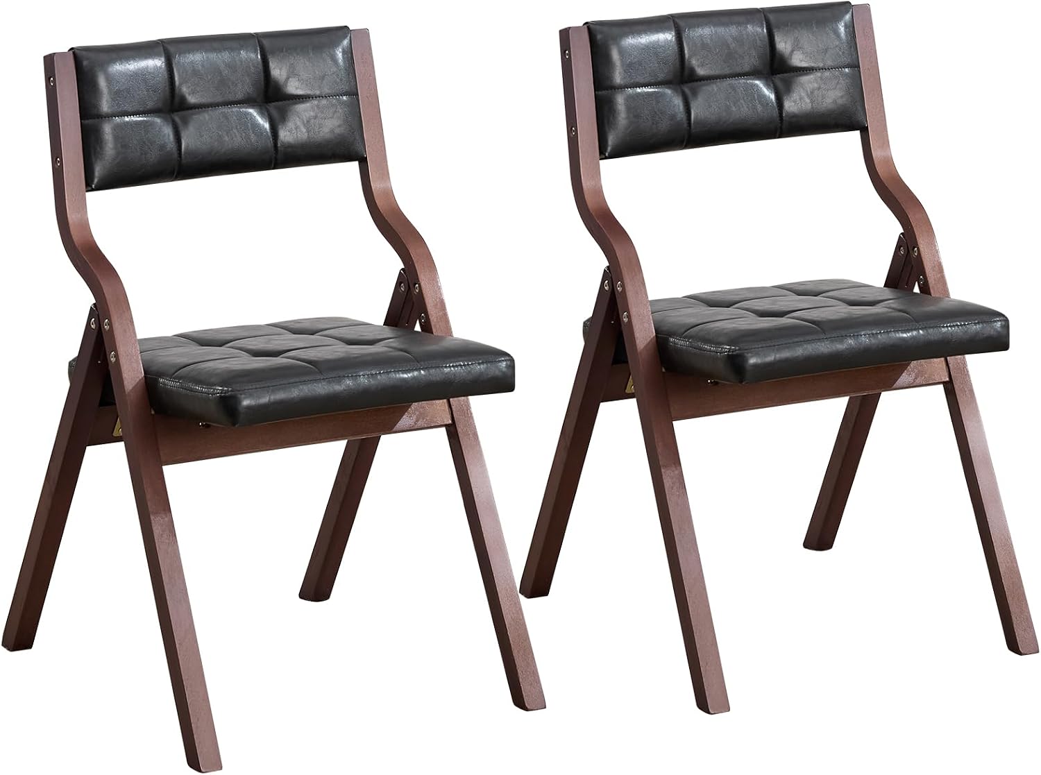 2-Pack Folding Dining Chairs with Cushion,Faux Leather Padded Foldable Dining Chairs,Portable Wooden Folding Chairs for Dining Rooms Kitchen Wedding and Party Indoor Black