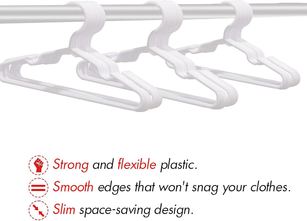 50 Pack White Kids Hangers 11.6 Inch - Baby Clothes Hangers for Toddler & Child, Durable Plastic Children's Hangers for Closet, Pants, Coats, Skirts (Non-Slip, Space-Saving)