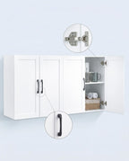 Wall Cabinet with Adjustable Shelves, Laundry Room Cabinet with 4 Doors, Kitchen Storage Cupboard Cabinet, Wall Mount Medicine Cabinet for Bathroom, Living Room, White