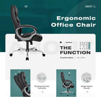 GUNJI Office Chair PU Leather High Back Executive Chair Ergonomic Computer Chair, Modern Adjustable Home Desk Chair Swivel Managerial Chair with Padded Armrests and Lumbar Support (Black)