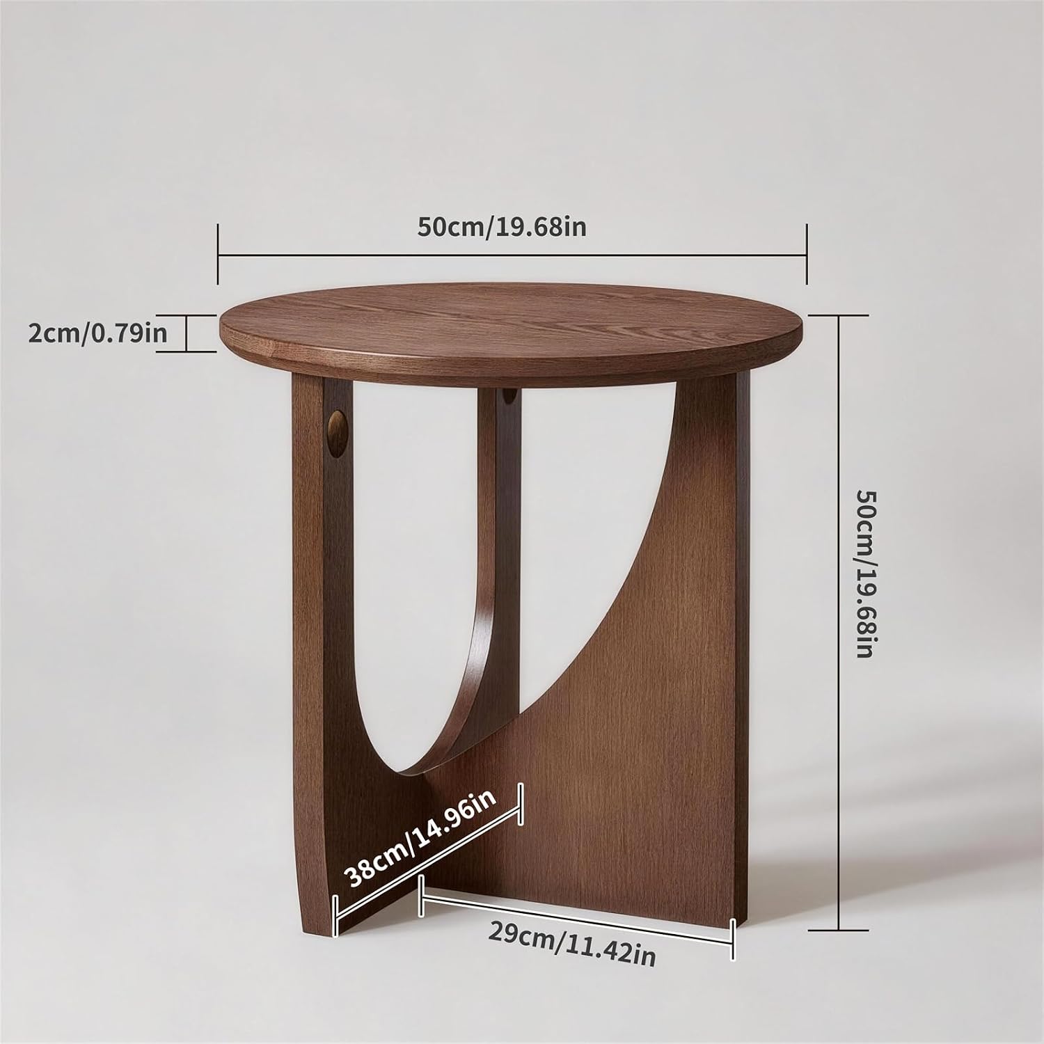 19.68 Inch Round Solid Wood Side Table, Walnut Brown, Modern Rustic Sofa End Table for Living Room Office, Easy Assembly Sofa Side Accent Table for Small Space
