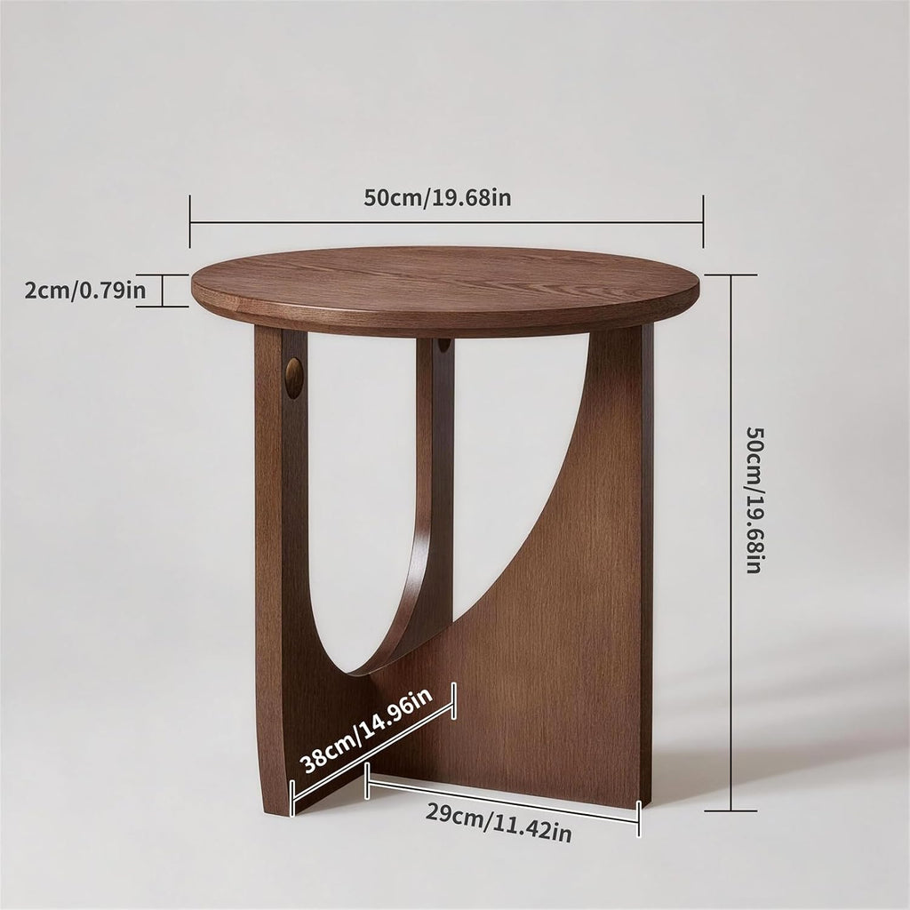Mid-Century Modern Round Solid Wood Side Table for Living Room Bedroom, Walnut Round End Table Bedside Night Stand with Geometric Base, Wood Accent Table for Small Space, 20''Lx20''Wx20''H
