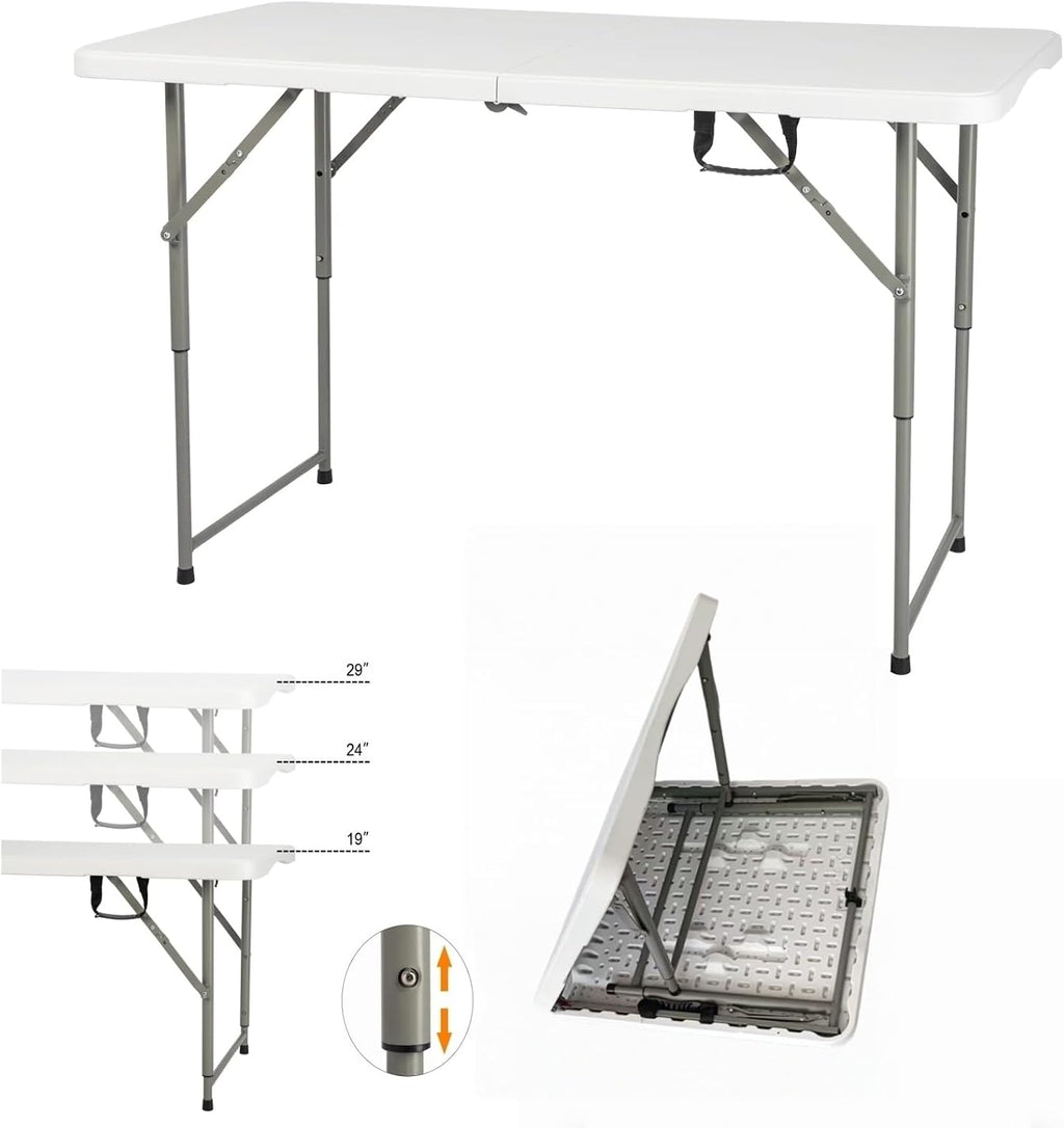 120CZ Folding Table Portable Small Table Semi Practical Table Small Indoor and Outdoor Adjustable Height with Handle Folding Table, Camping and Gathering