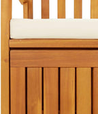 Rustic Storage Bench Natural Solid Acacia Wood with Polyester Cushion 47.2 x 47.2 x 33.1 in for Outdoor Patio Porch Front Porch Seating and Storage