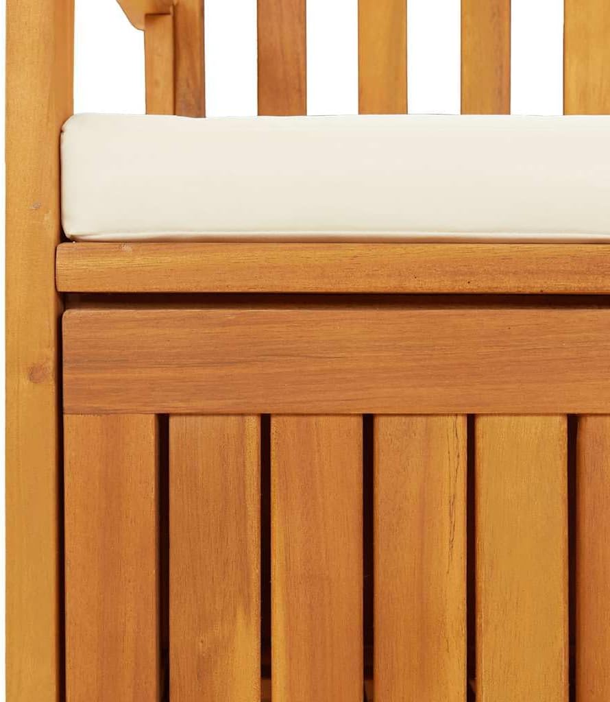 Patio Storage Bench Solid Acacia Wood Outdoor Garden Bench with Cushion, 47.2 Inch 2-Person Seating with Storage Chest for Hallway, Entryway, Backyard, Natural Brown Finish