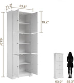 ChooChoo Tall Bathroom Storage Cabinet with 6 Doors, Freestanding Floor Cabinet with Adjustable Shelves, White Pantry Cabinet for Bathroom, Kitchen, Laundry Room