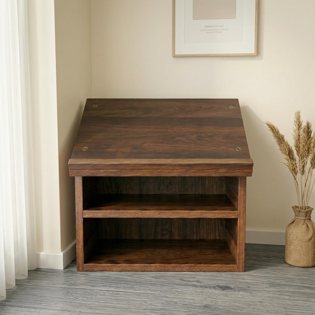 Wooden Buddhist Sutra Reading Stand – Altar Desk with Storage Compartment – Handcrafted Meditation Table for Chanting, Prayer & Script Reading – Portable Tabletop Shrine (Walnut)
