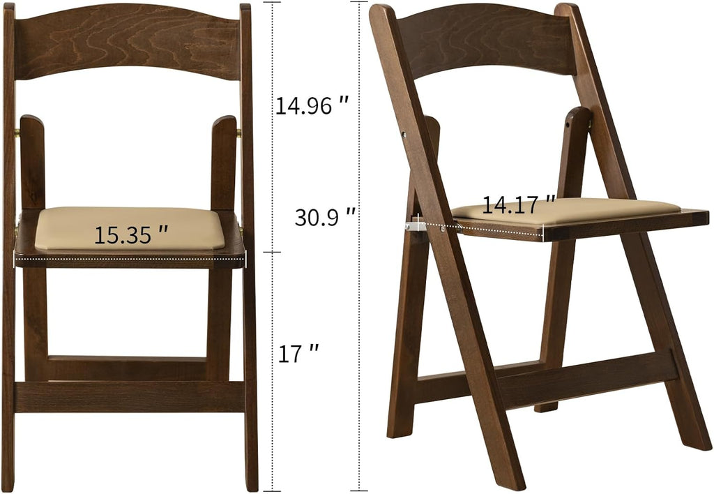 Wooden Folding Chair with Soft Cushion, Simple and Stylish, Comfortable and Durable, Suitable for Weddings, banquets and Events,Classic-Fruitwood, Set of 2