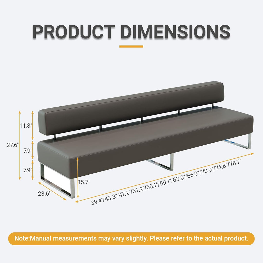 PU Leather Reception Bench Sofa, Modular Waiting Room Seating with Backrest, Commercial Lobby Couch for Hotel Bank Office Salon Training Center Lounge