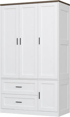 ANCTOR Freestanding Wardrobe Closet 70.6" H, Tall Armoire Wardrobe Closet 3 Doors with Hanging Rod, Drawers, Adjustable Cube Shelves and a Closed Cabinet Organizer Modern Bedroom Clothes Cabinet