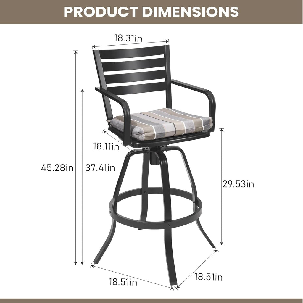 Pellebant Outdoor Bar Stools Set of 4 with Sunbrella Cushion, 29.5" Aluminum Swivel Bar Height Stool Chairs with Back & Footrest, Rust-Proof Patio Bartools for Deck Lawn Garden,Milano Char