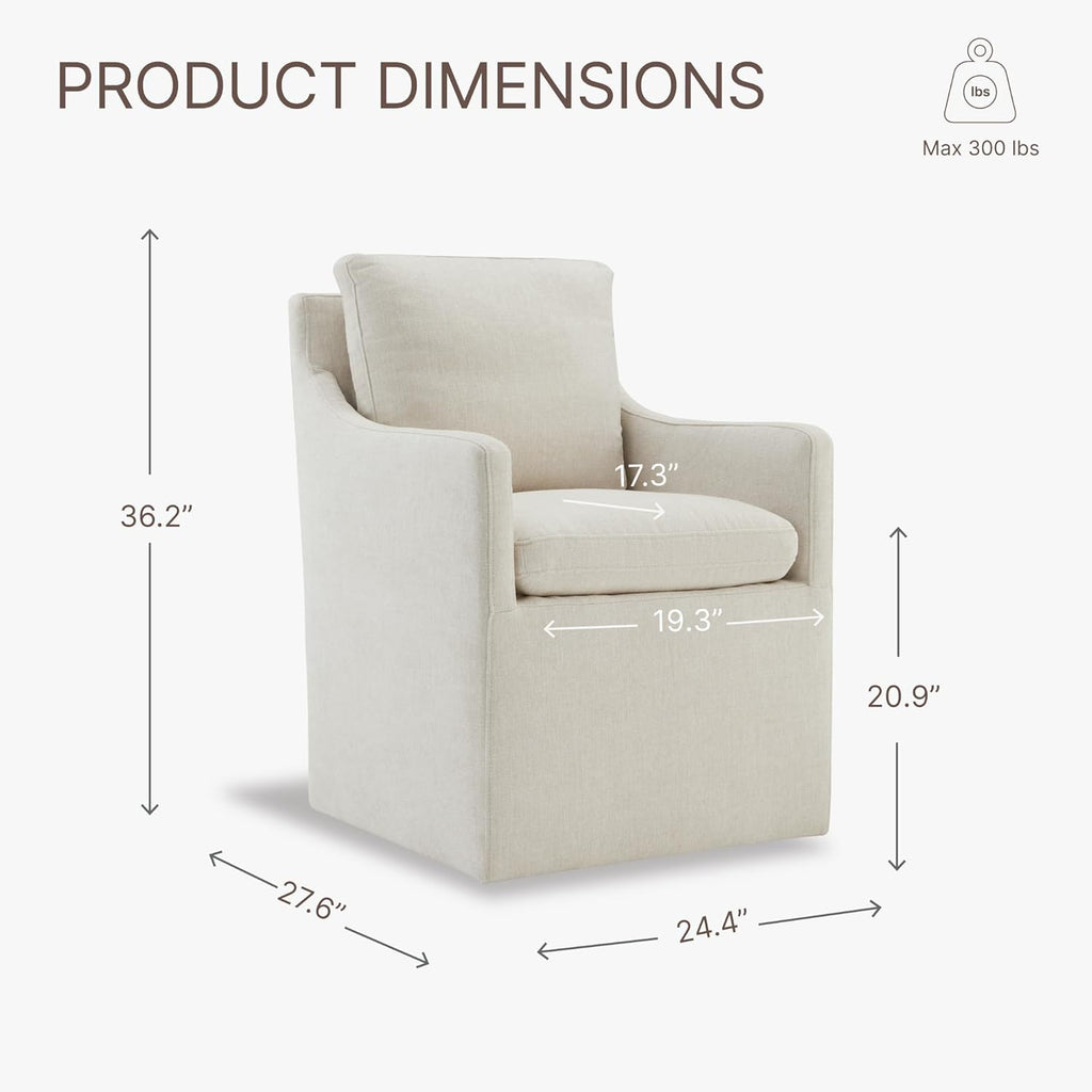 KISLOT Upholstered Dining Chairs with Casters, No Assembly Modern Accent Armchair with Rollers for Dining Room, Bedroom, Living Room, Reading Room, Already Assembled, Beige, 2 Box