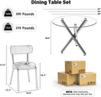 Gold Round Glass Dining Table Set for 4, 36'' Small Modern Kitchen Table Set with 4 White Gold Boucle Upholstered Dining Chairs, 5 Piece Luxury Dining Room Set, Easy Assemble