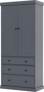 Farmhouse Tall Kitchen Pantry Cabinet with Adjustable Shelves, Freestanding Wood Cupboard with 8 Door Shelves and 3 Drawers for Kitchen, Dining Room (Gray)