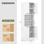 75” Kitchen Pantry Cabinet, Tall Freestanding Kitchen Hutch with 4 Doors, 2 Open Shelves & 4 Anti-Tipping Devices, Bathroom Storage Cabinet for Living Room, Dining Room (White)