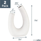 Crutello Minimalist White Ceramic U Style Vase - Set of 2 Modern Home Decor for Mantles, Bookshelves, Tables, Entryways