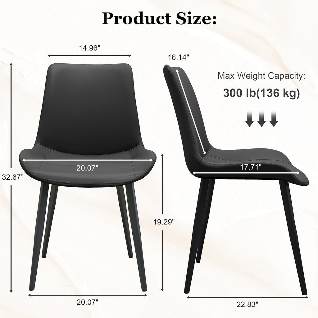 Black Dining Chairs Set of 8, Mid Century Modern Faux Leather Kitchen Chairs, Comfy Upholstered Dinner Chairs with Durable Metal Legs for Dinning Room Living Room Kitchen, Black
