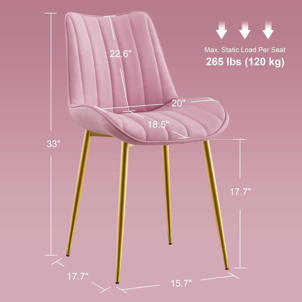 VECELO Dining Chairs Set of 4, Velvet Fabric & Metal Frame, Mordern Style for Kitchen, Living Room,Offcie, Pink