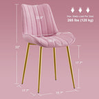 VECELO Dining Chairs Set of 2, Velvet Fabric & Metal Frame, Mordern Style for Kitchen, Living Room,Offcie, Pink